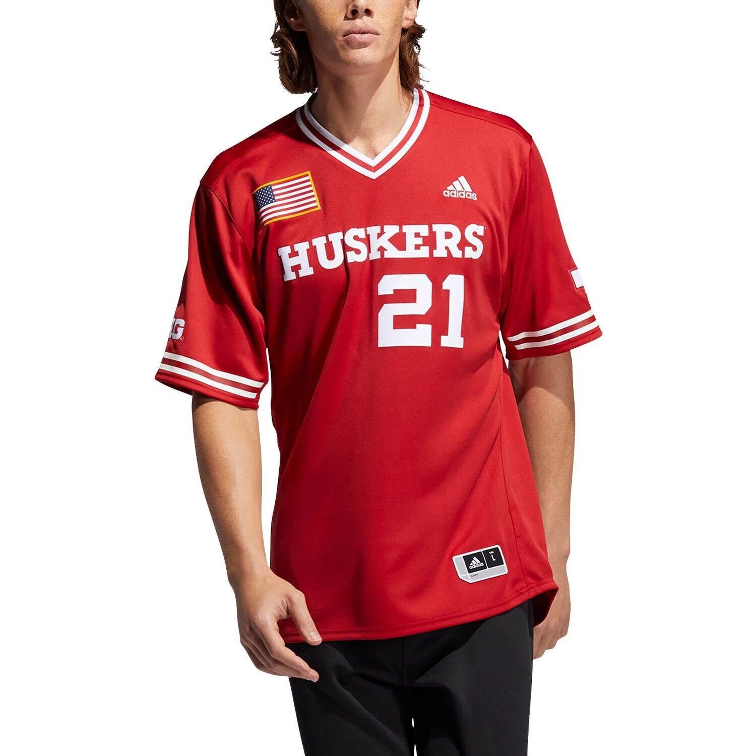 

Мужская бейсбольная майка Scarlet Nebraska Huskers Replica с v-образным вырезом adidas