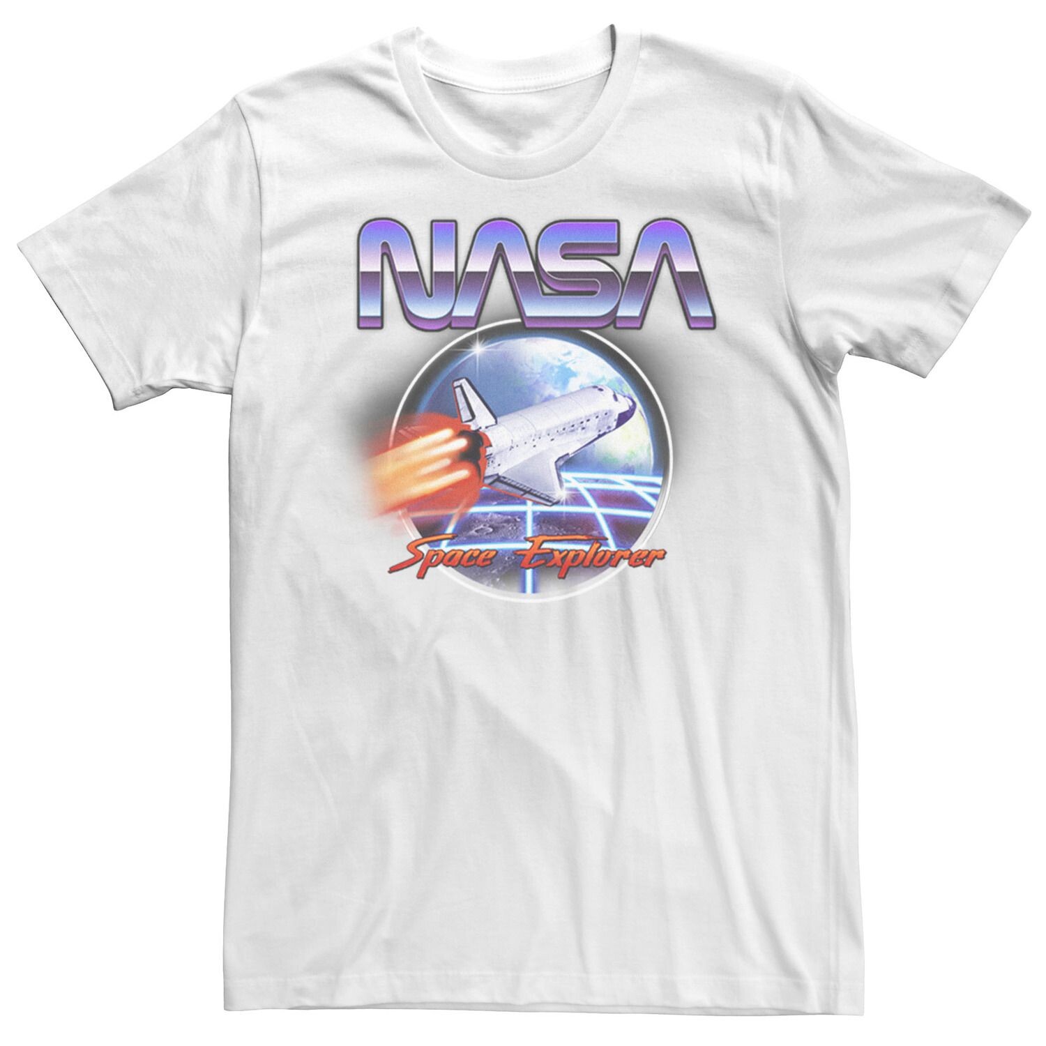 

Мужская футболка NASA Space Explorer 80-х годов, неоновая хромированная винтажная футболка в стиле ретро Licensed Character, белый