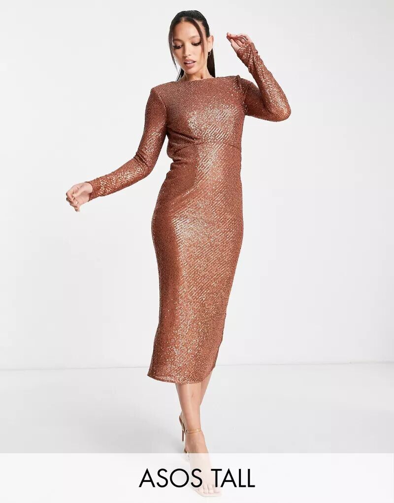 

Золотое платье-карандаш миди с пайетками ASOS DESIGN Tall