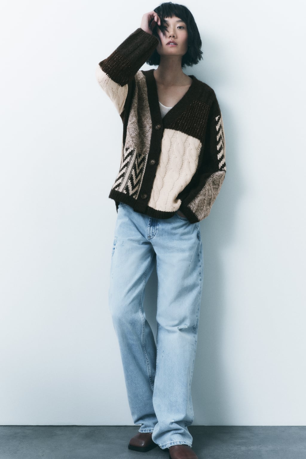 

Длинный вязаный кардиган ZARA, разноцветный