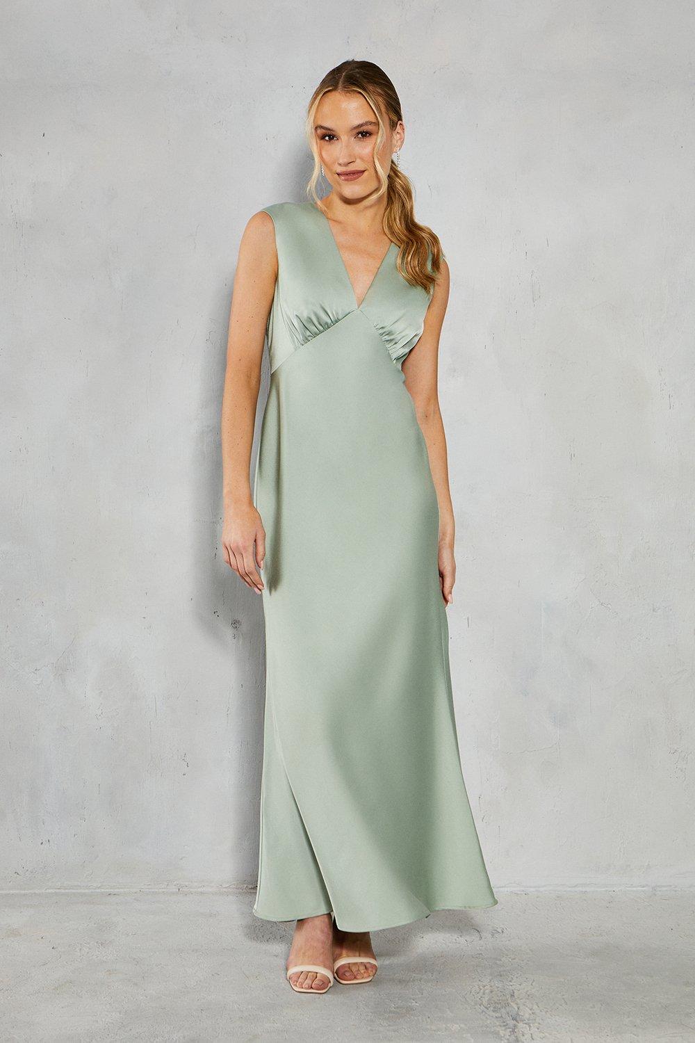 Атласное платье макси с открытой спиной для подружек невесты Oasis, зеленый