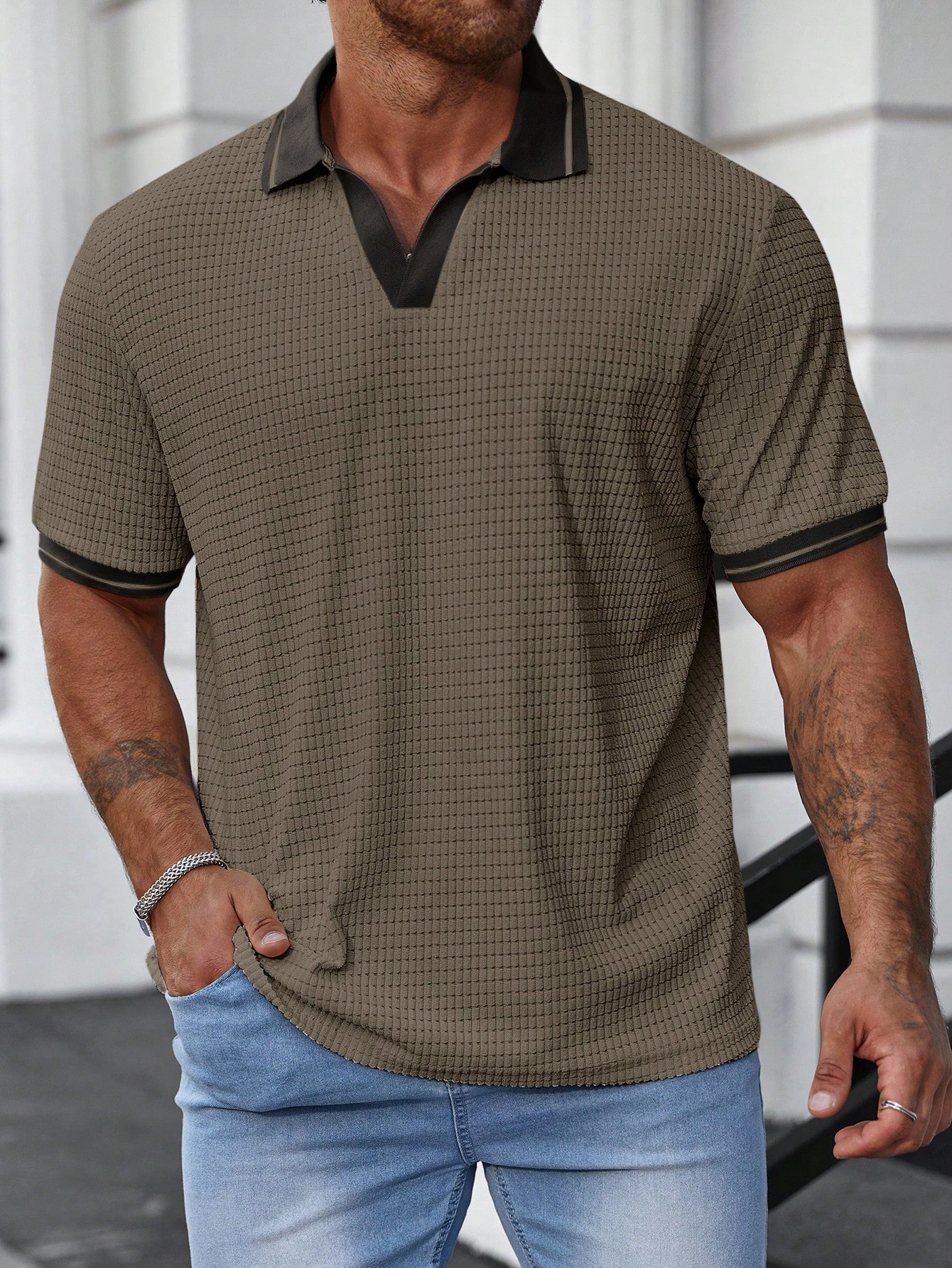 Мужская рубашка-поло больших размеров Manfinity Homme с цветными блоками, зеленый