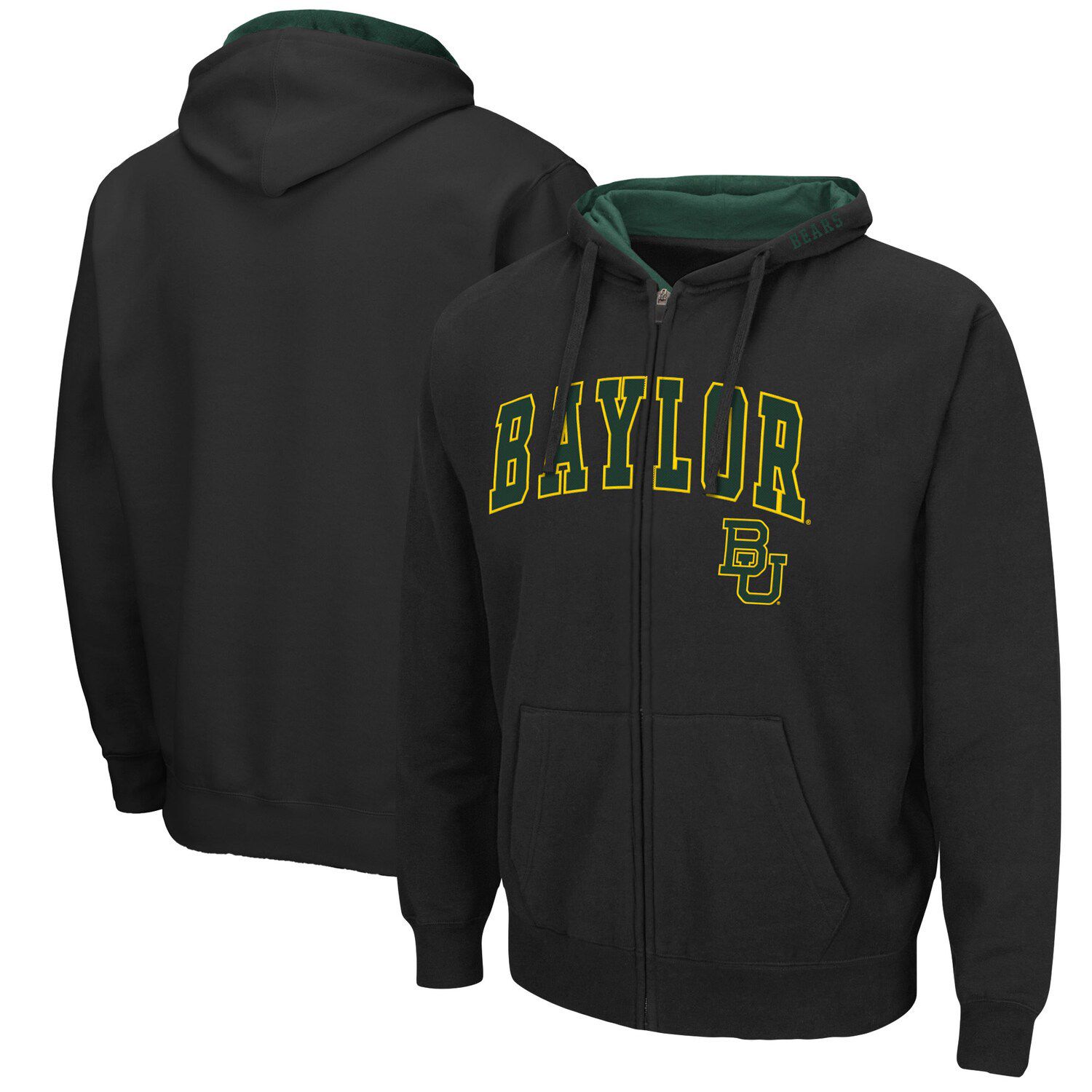 

Мужская черная толстовка с молнией во всю длину Baylor Bears Arch & Logo 3.0 Colosseum, Черный