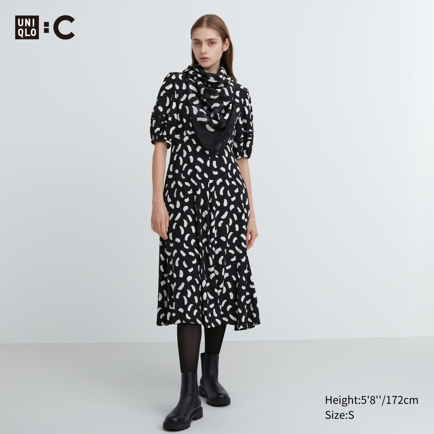 

Платье с объемными рукавами и принтом Uniqlo, черный