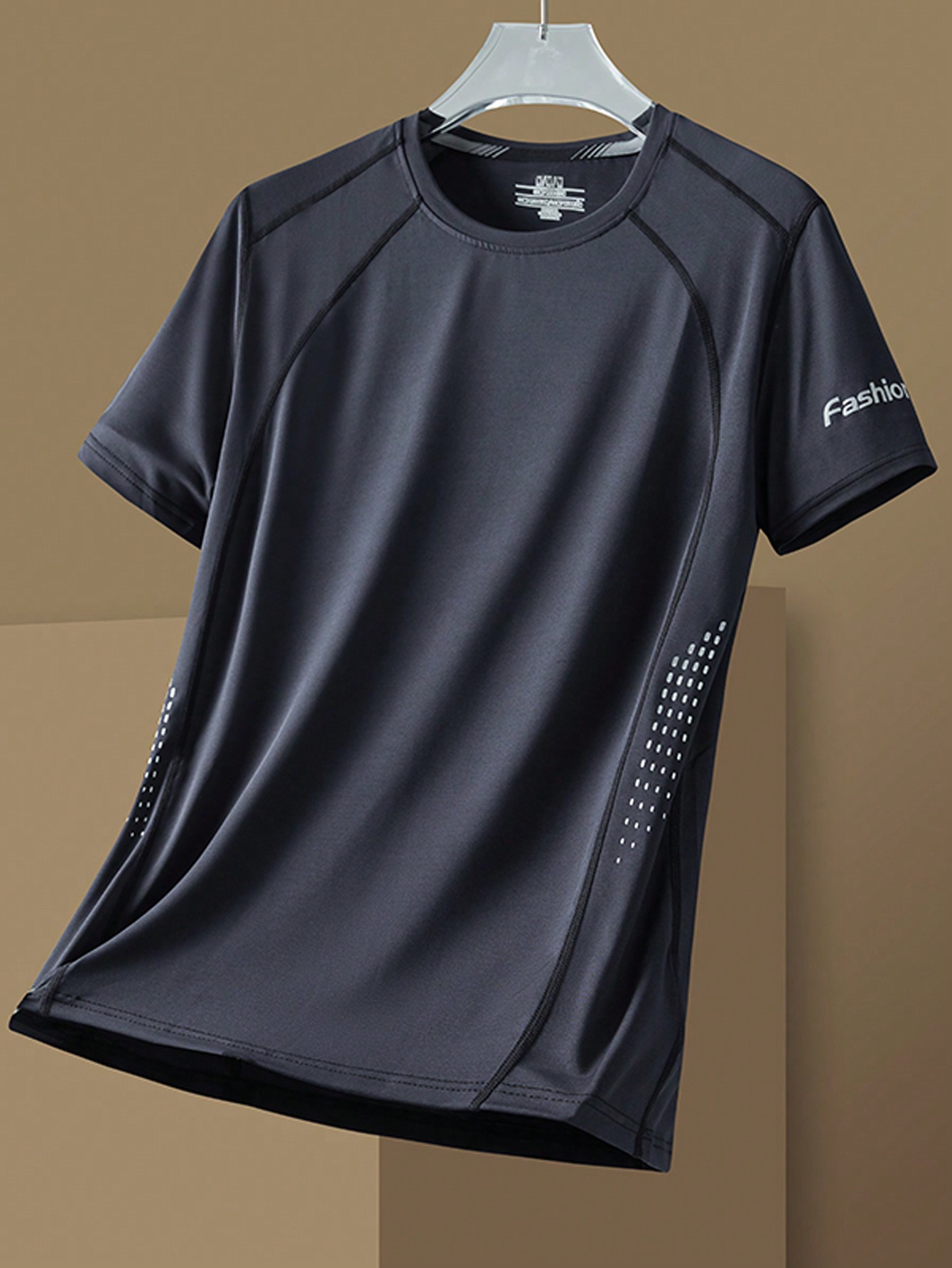 Мужская повседневная спортивная быстросохнущая футболка с коротким рукавом с буквенным принтом, черный