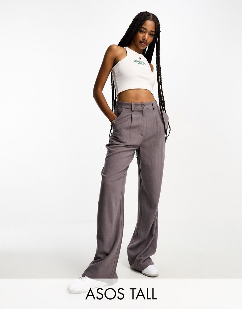 

ASOS DESIGN Tall – серые брюки «папа» из смесового льна