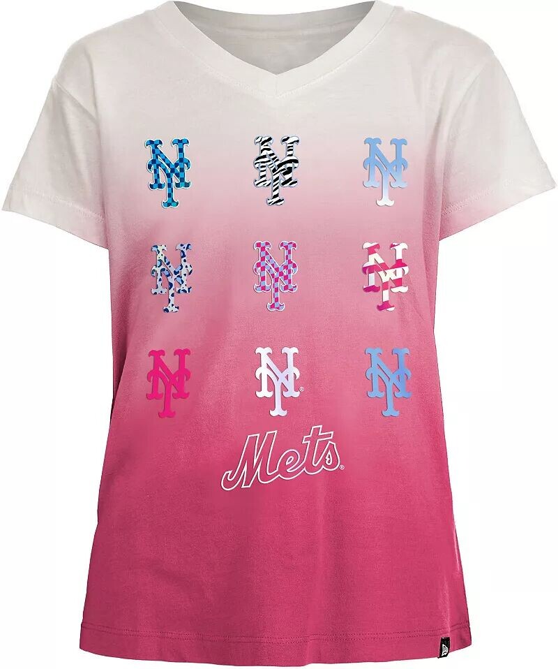 

Розовая футболка с v-образным вырезом New Era Girls New York Mets