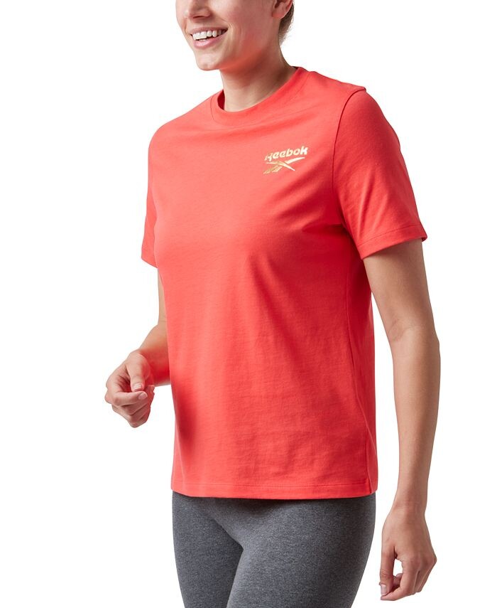 

Женская хлопковая футболка с блестящим логотипом Reebok, красный