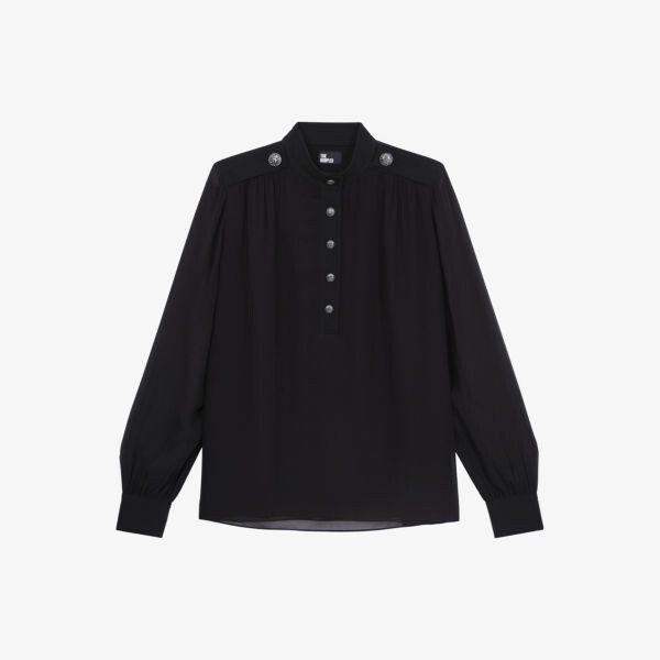 

Тканая блузка с прозрачными рукавами и пуговицами The Kooples, черный