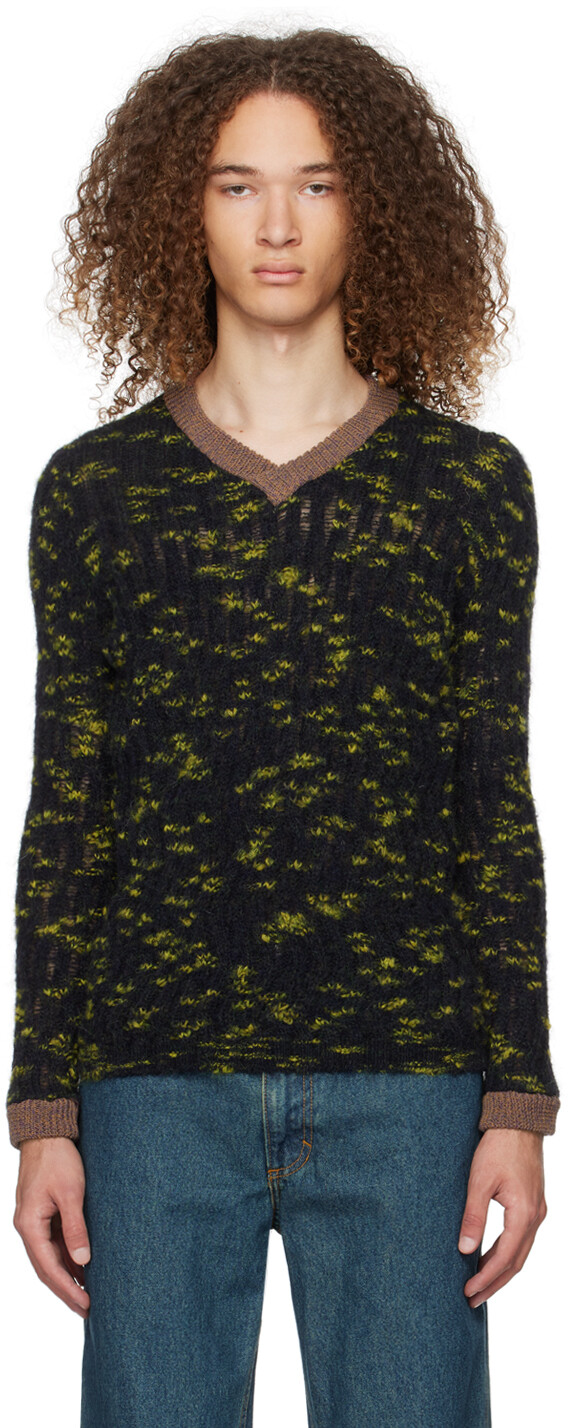 

Темно-синий и зеленый свитер с плюмами Eckhaus Latta