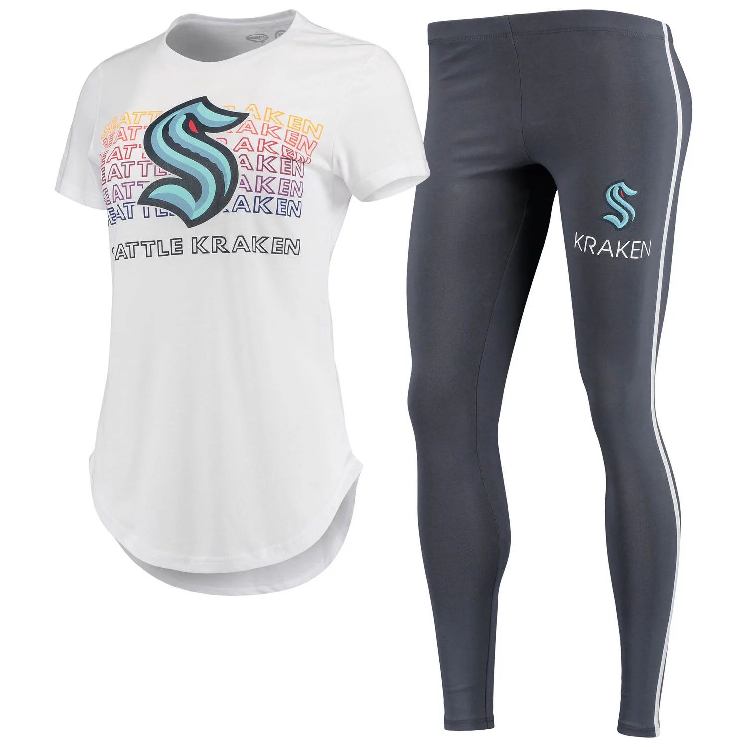 Женский комплект из футболки и леггинсов Concepts Sport, белый/темно-серый Seattle Kraken Sonata