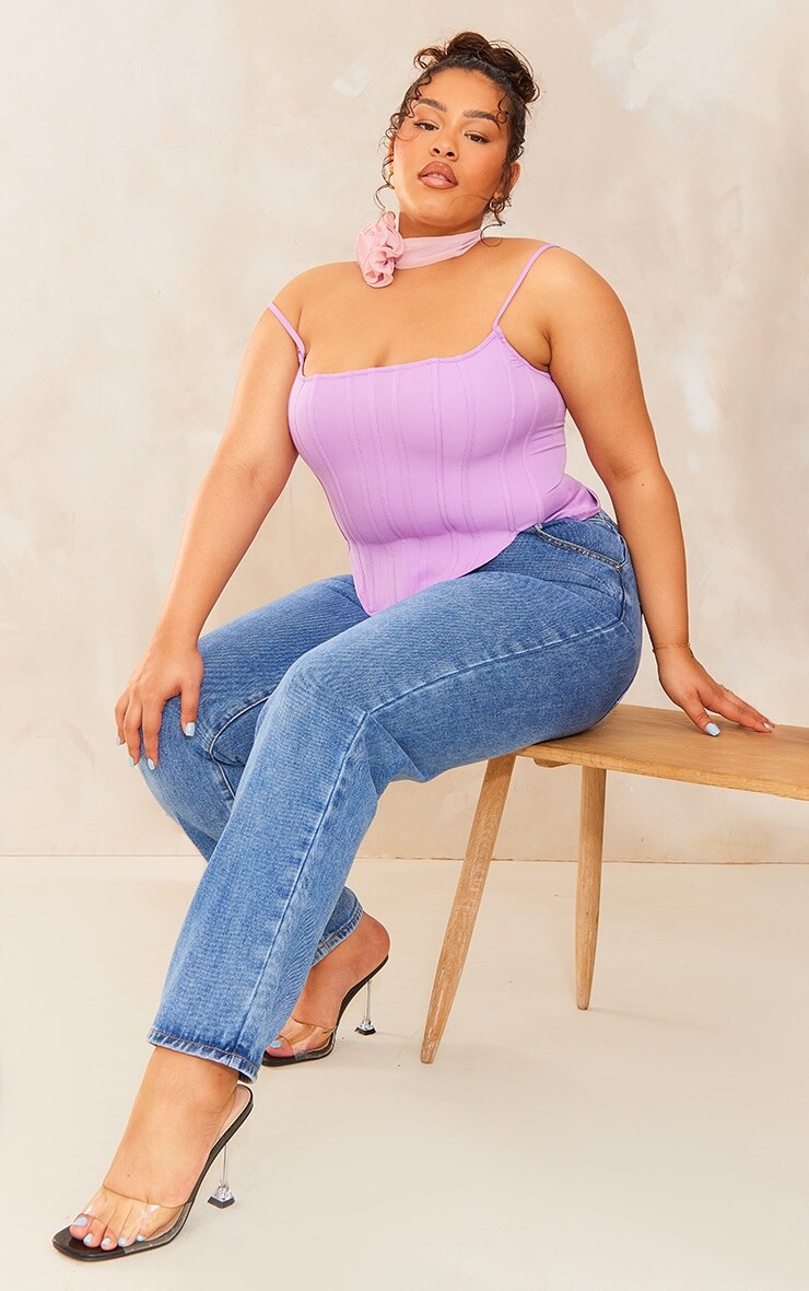 

PrettyLittleThing Плюс сиреневый корсет с бретелями на косточке