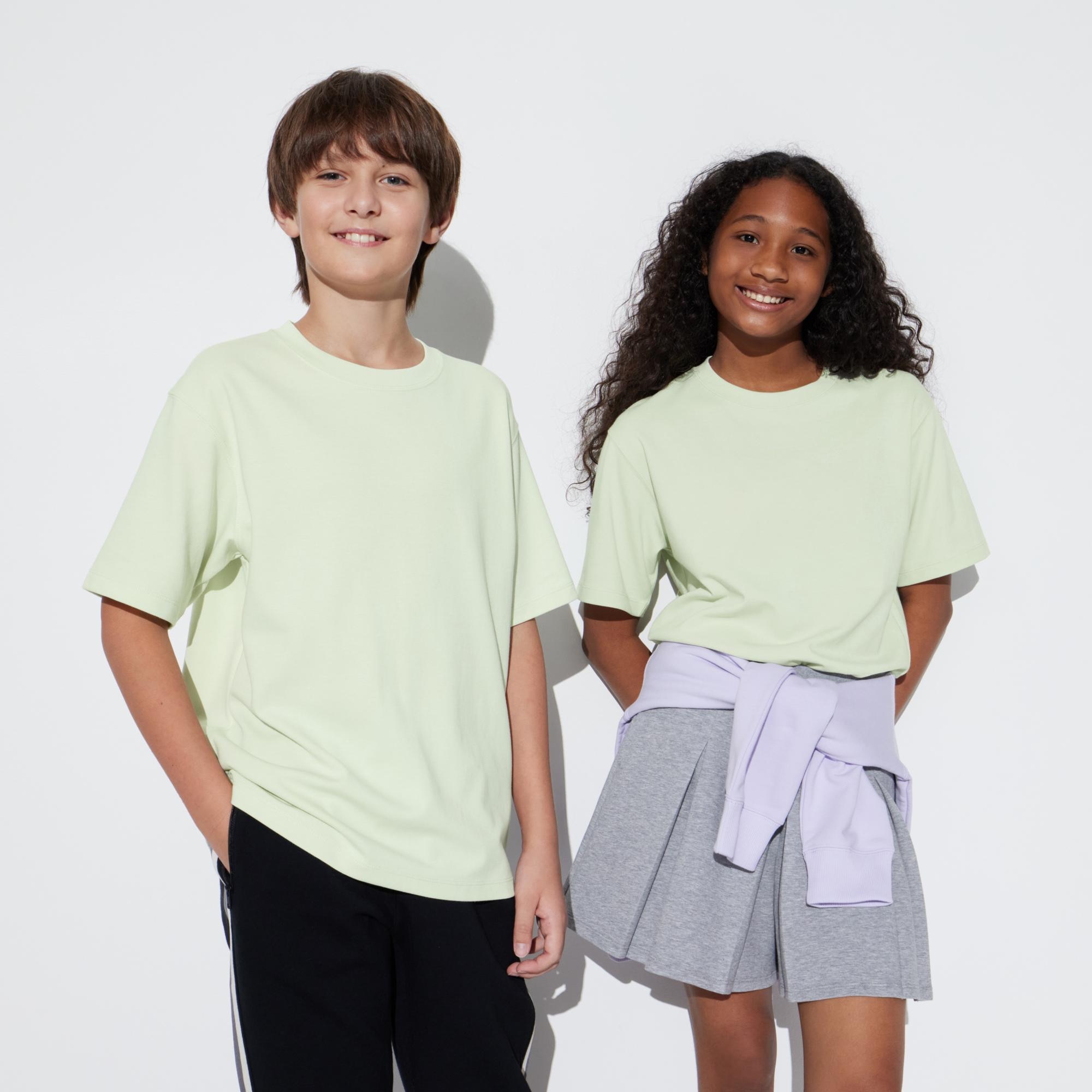 Детская хлопковая футболка airism UNIQLO, светло-зеленый футболка uniqlo хлопковая комплект из 2 шт светло фиолетовый