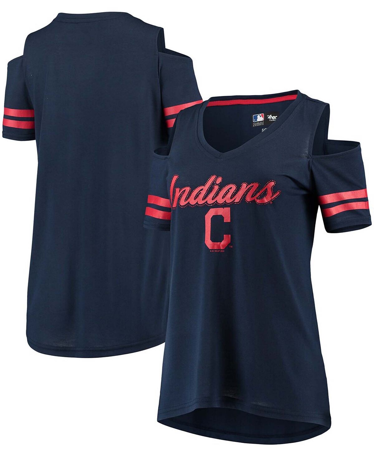 

Женская темно-синяя футболка Cleveland Indians Extra Inning с открытыми плечами G-III 4Her by Carl Banks, темно-синий