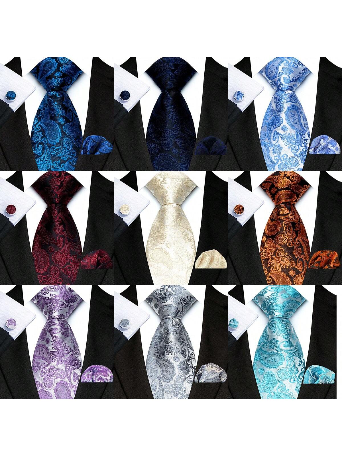 3 шт./компл. галстук из полиэстера с узором пейсли и цветком каштана подарочный набор галстук с платком