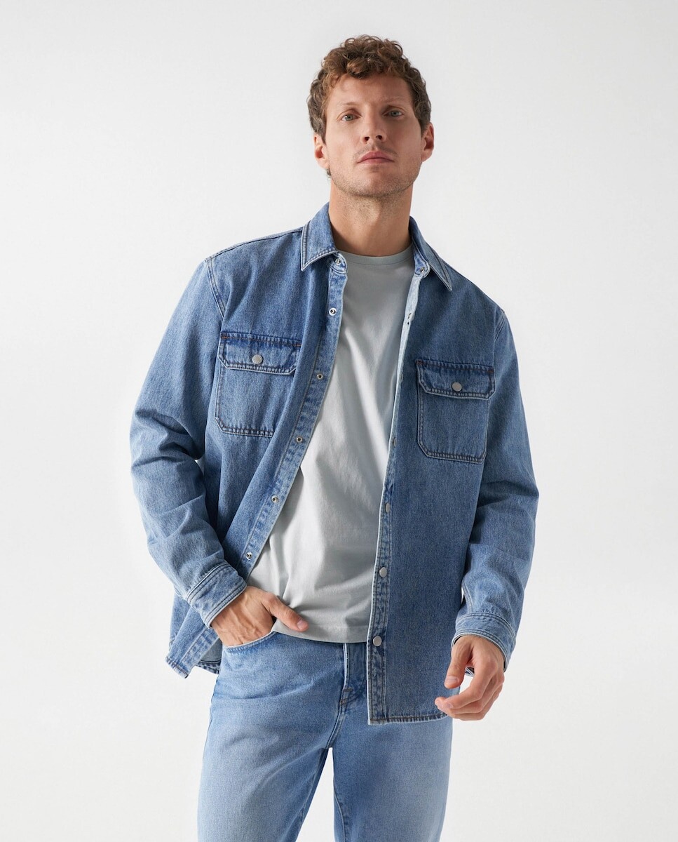 

Однотонная мужская джинсовая рубашка синего цвета Salsa Jeans, синий