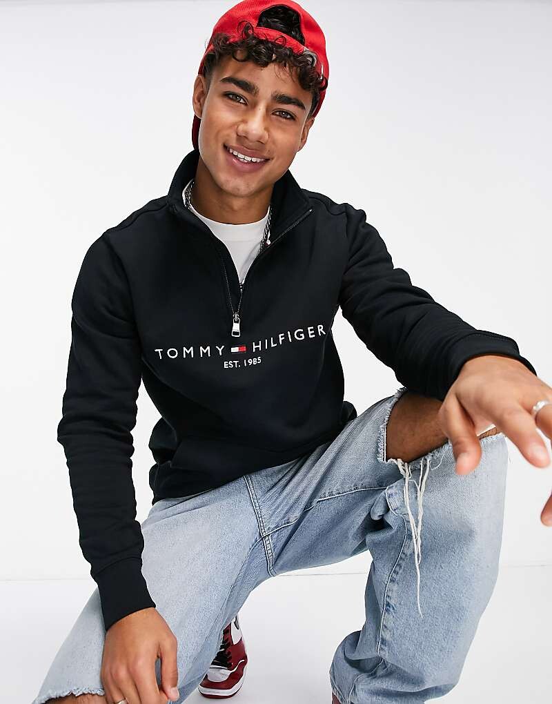 

Черная толстовка на молнии с вышитым флагом и логотипом Tommy Hilfiger