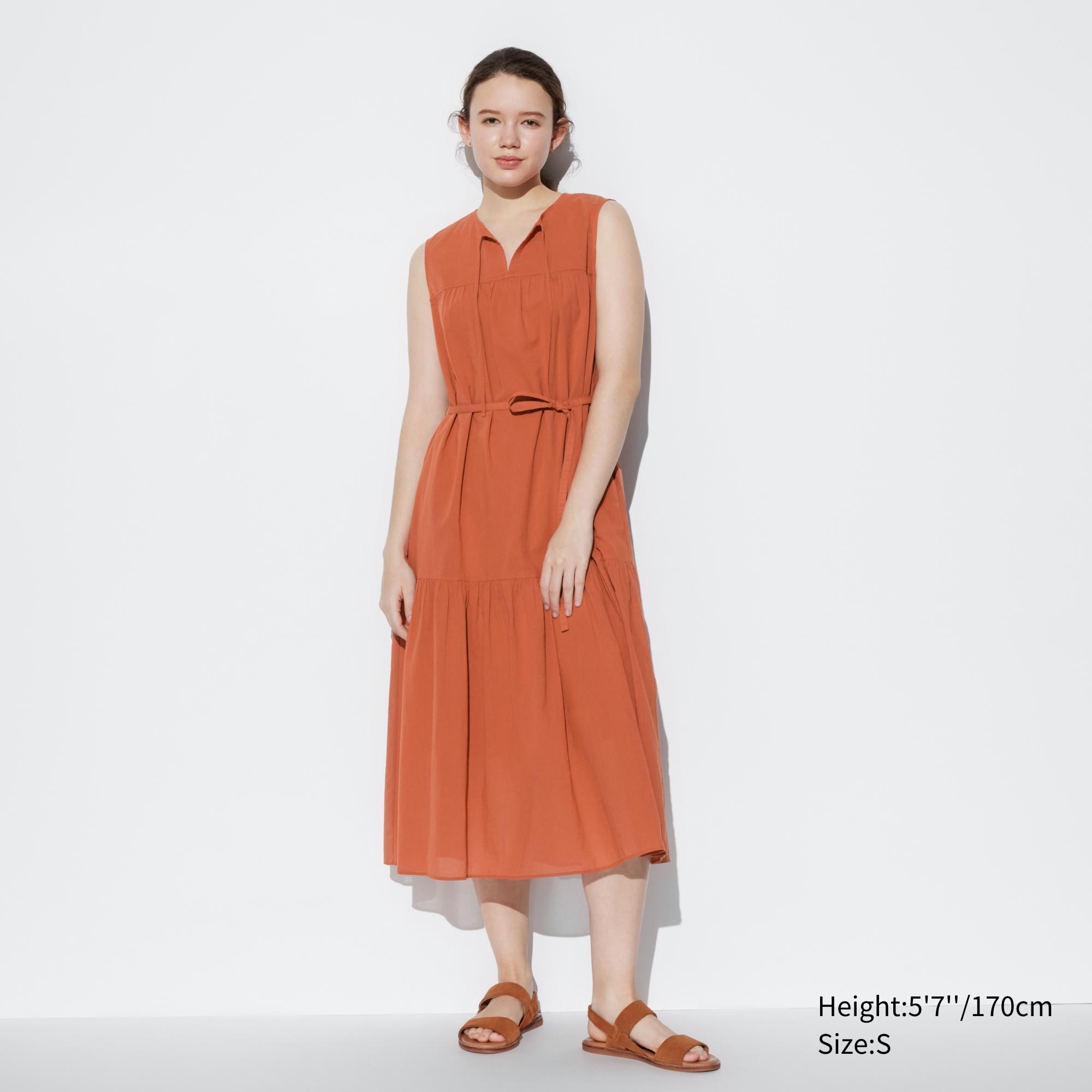 Легкое хлопковое платье на ременях UNIQLO, оранжевый