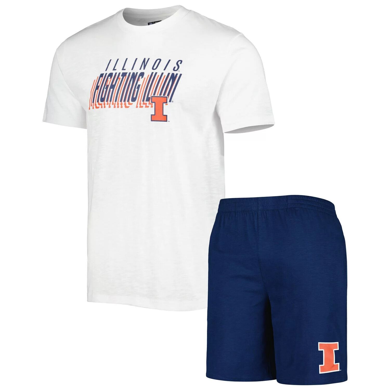 

Мужской комплект из футболки и шорт Concepts Sport темно-синего/белого цвета Illinois Fighting Illini Downfield