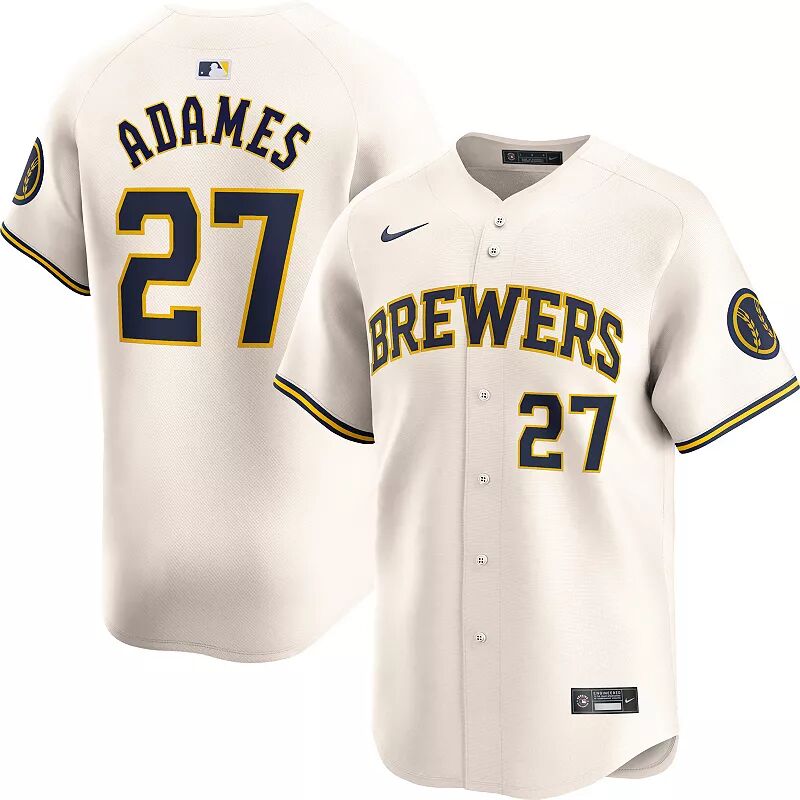 

Мужская футболка Nike Milwaukee Brewers Willy Adames #27 White Limited Vapor