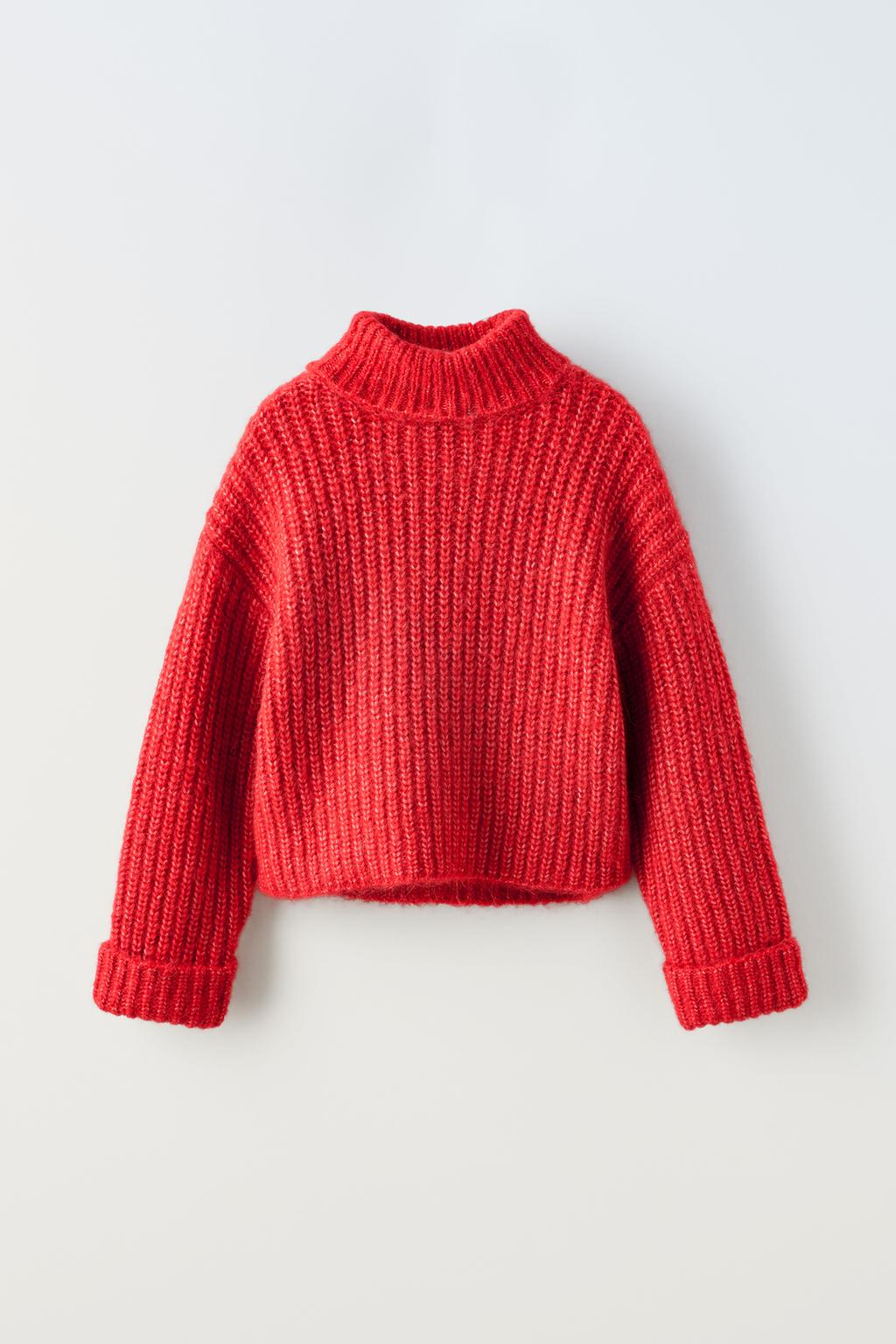 Трикотажный свитер с запахным воротником ZARA, красный