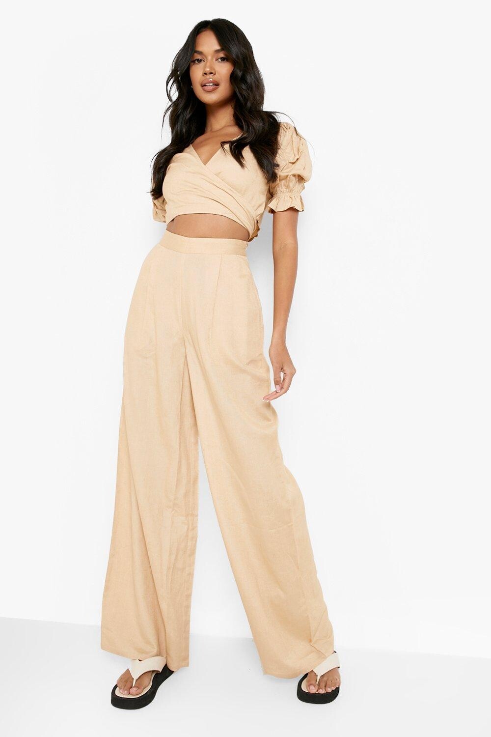 

Льняные брюки свободного кроя Boohoo, серый