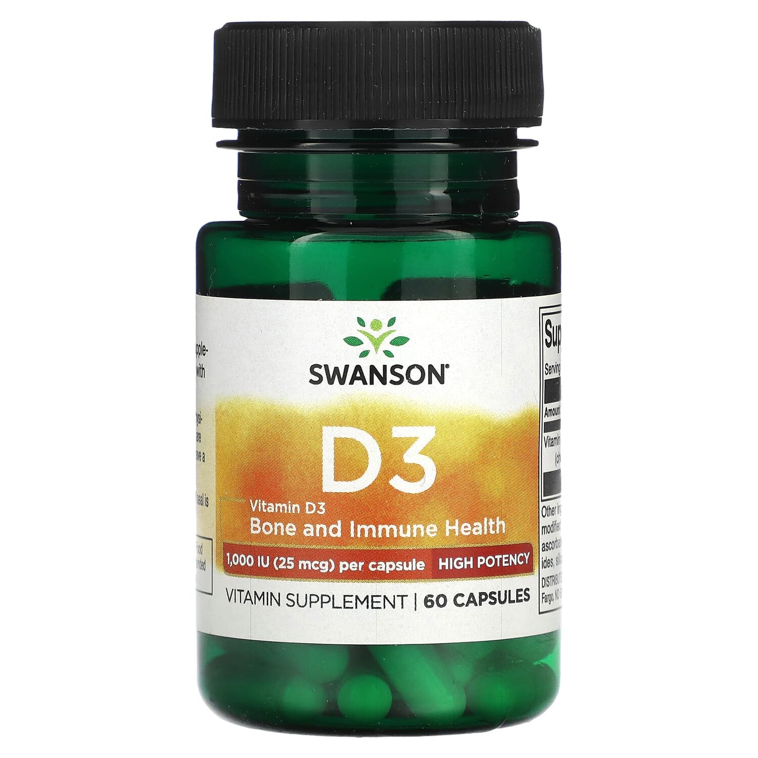 

Витамин D3, 25 мкг (1000 МЕ), 60 капсул, Swanson