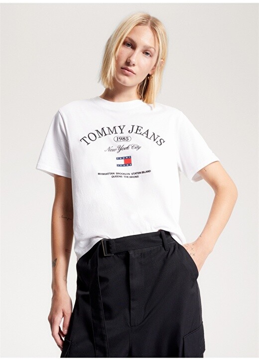 

Белая женская футболка с круглым вырезом с принтом Tommy Jeans, Белый