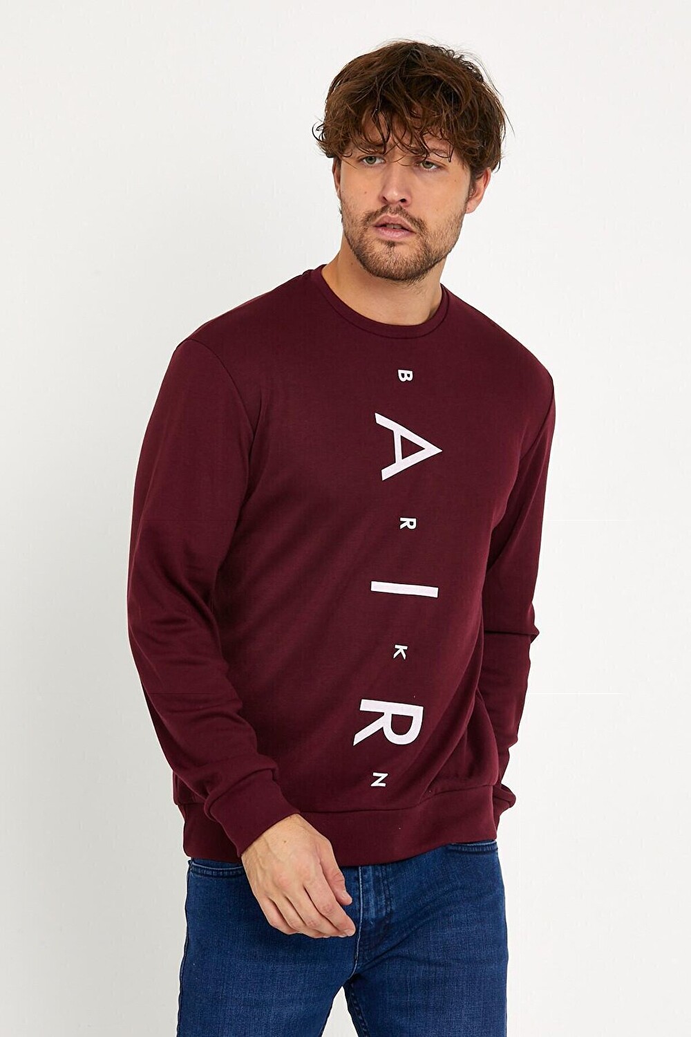 

Мужская тонкая толстовка с круглым вырезом Slim Fit с воздушным принтом SPR22sw101 Süperlife, бургундия