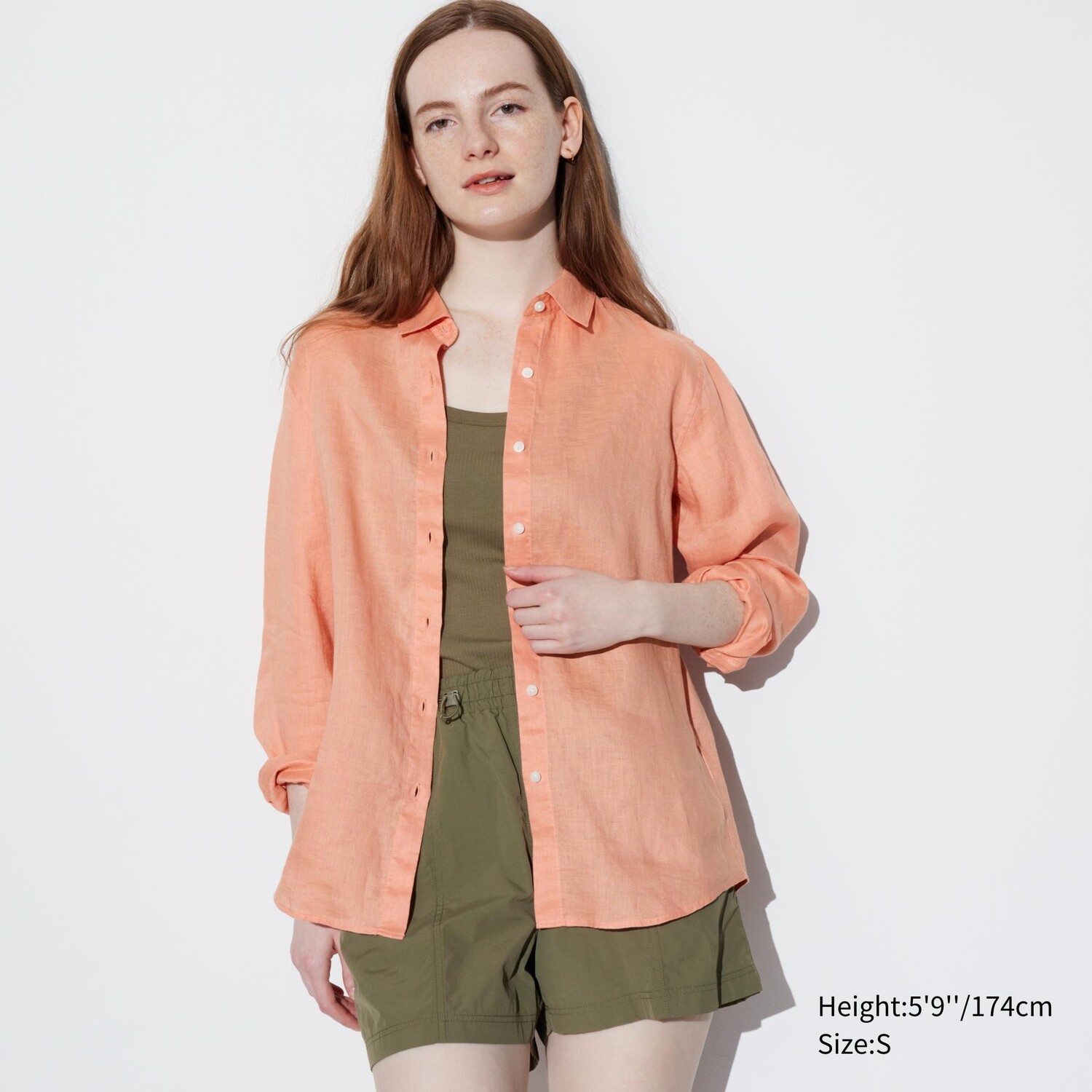 

Рубашка из 100% льна премиум UNIQLO, светло-оранжевый
