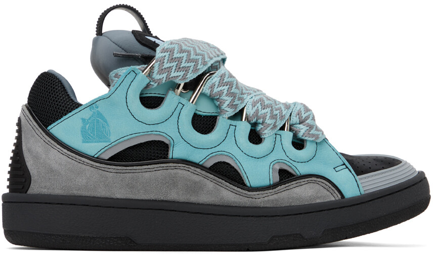 

Сине-серые кожаные кроссовки-карбюры Lanvin, цвет Light blue/Anthracite