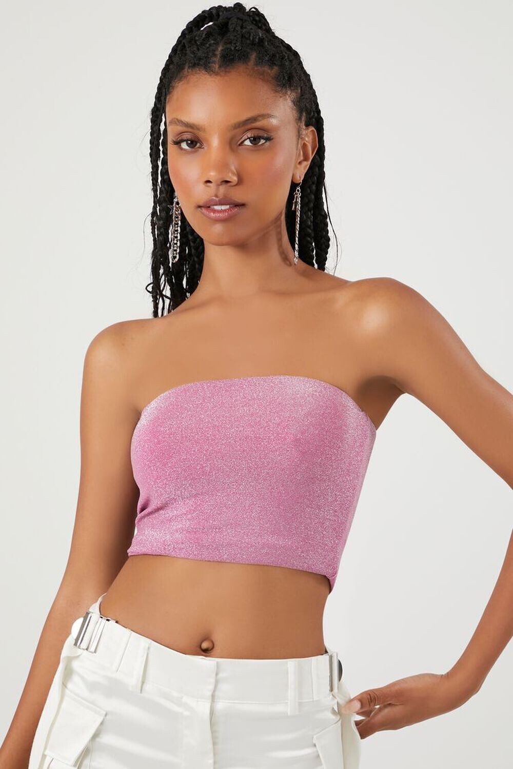 

Укороченный топ-труба с эффектом металлик Forever 21, фуксия