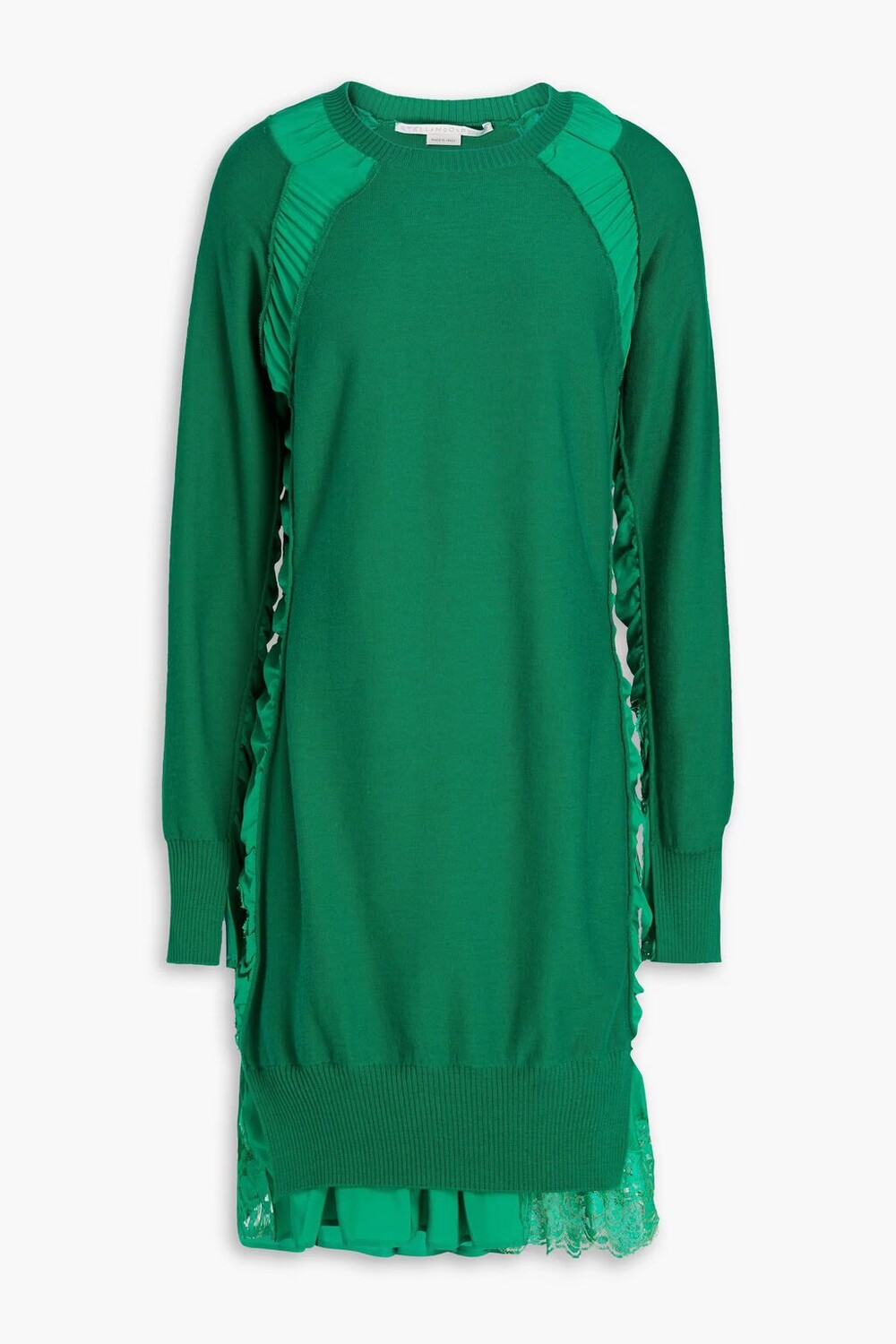 

Шерстяное мини-платье с кружевной отделкой Stella Mccartney, зеленый