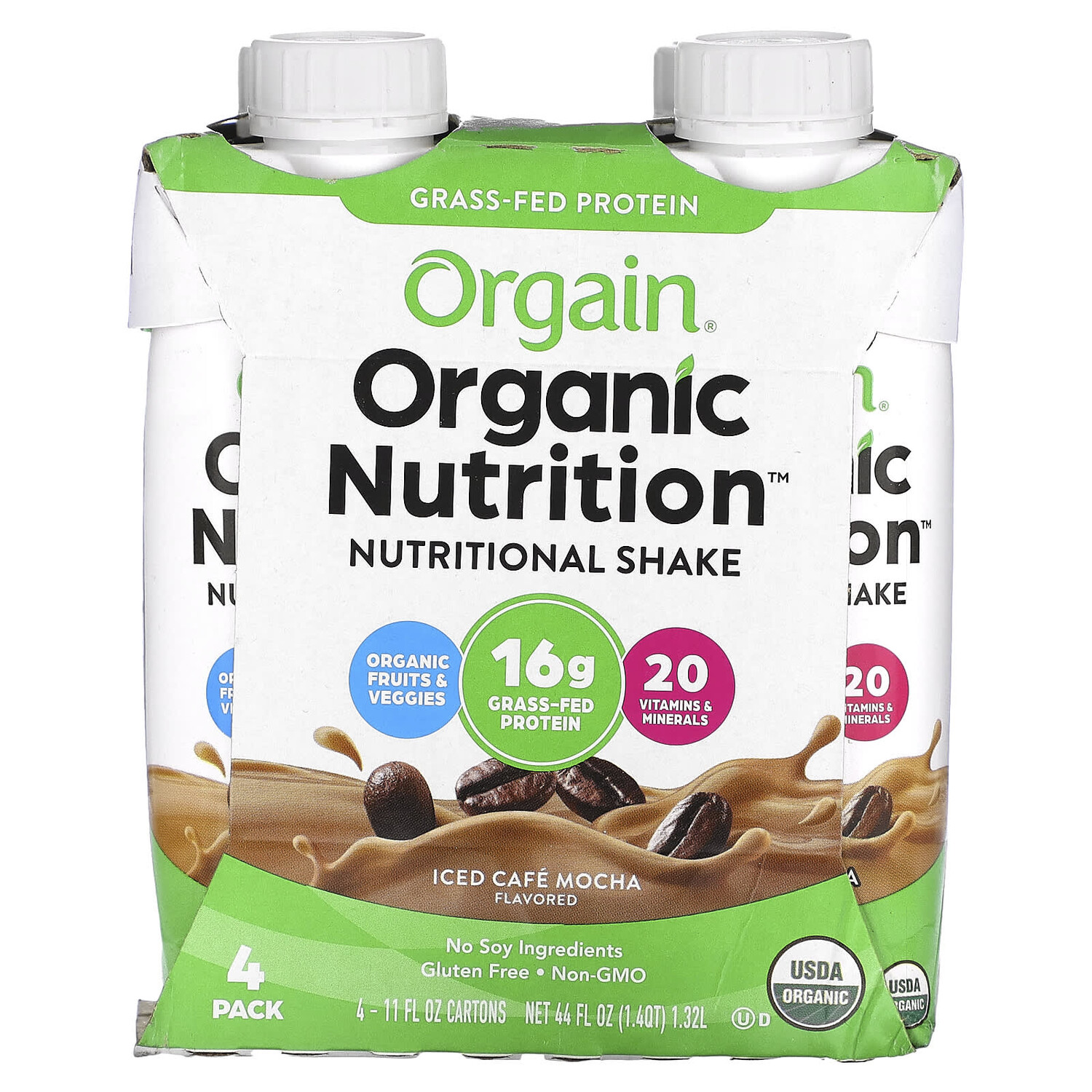 

Organic Nutrition, питательный коктейль, ледяной кофейный мокко, 4 пакетика, по 330 мл (11 жидк. Унций), Orgain
