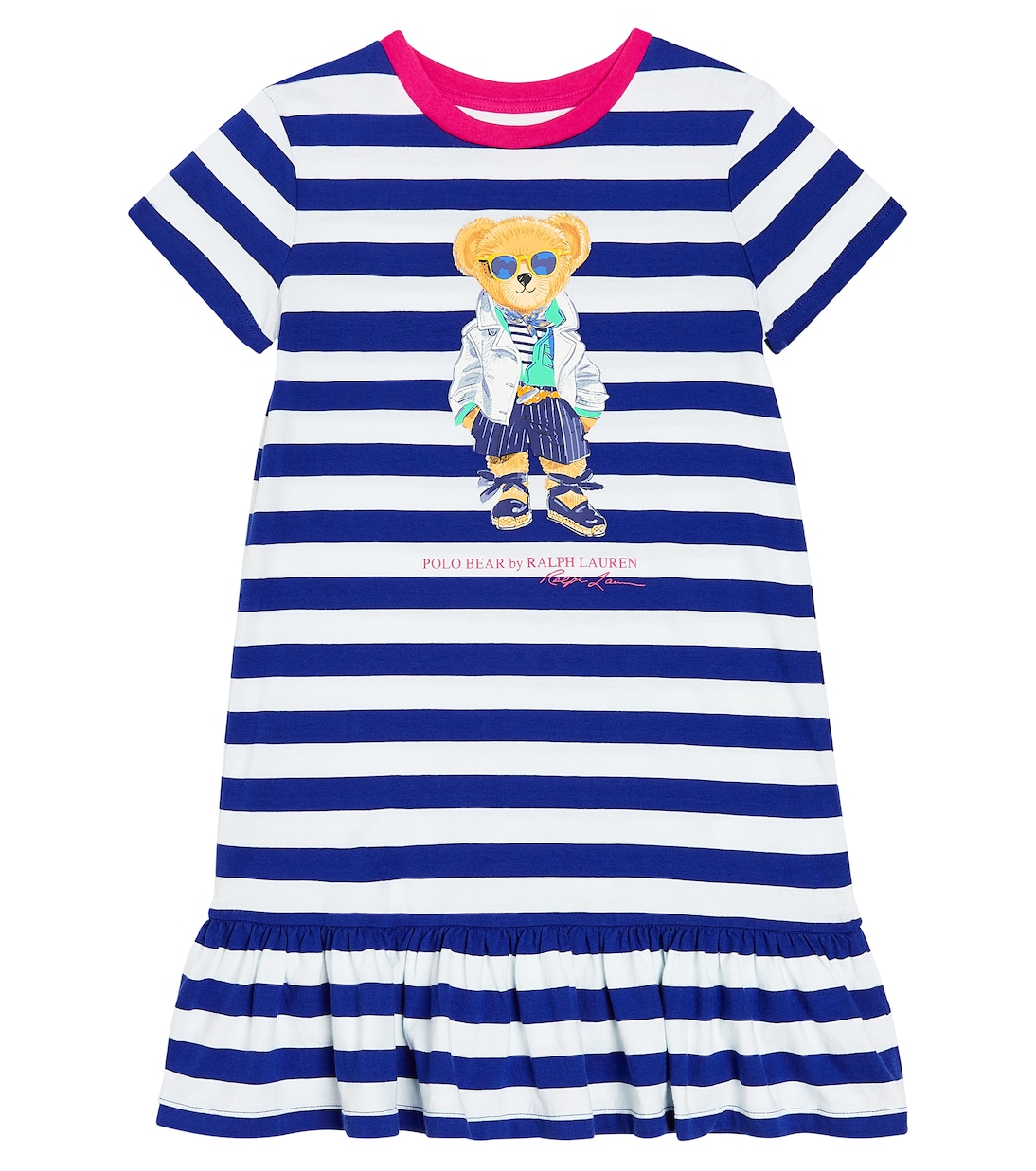 Хлопковое платье polo bear в полоску Polo Ralph Lauren Kids, синий