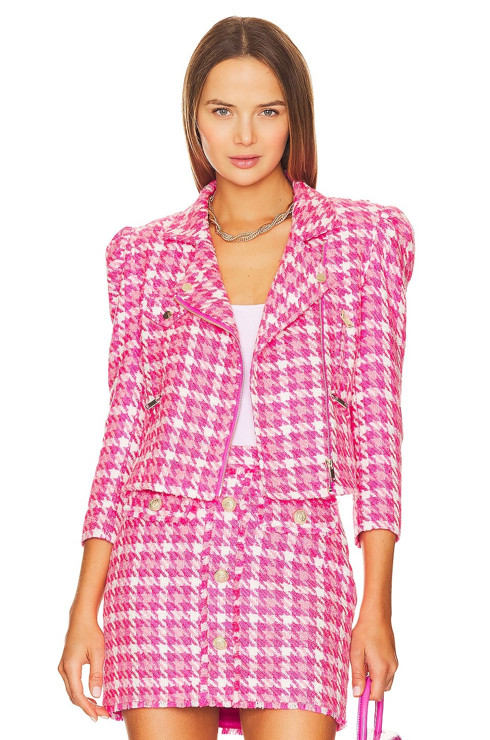 

Куртка Generation Love Rocky Tweed Moto, цвет Hot Pink Houndstooth