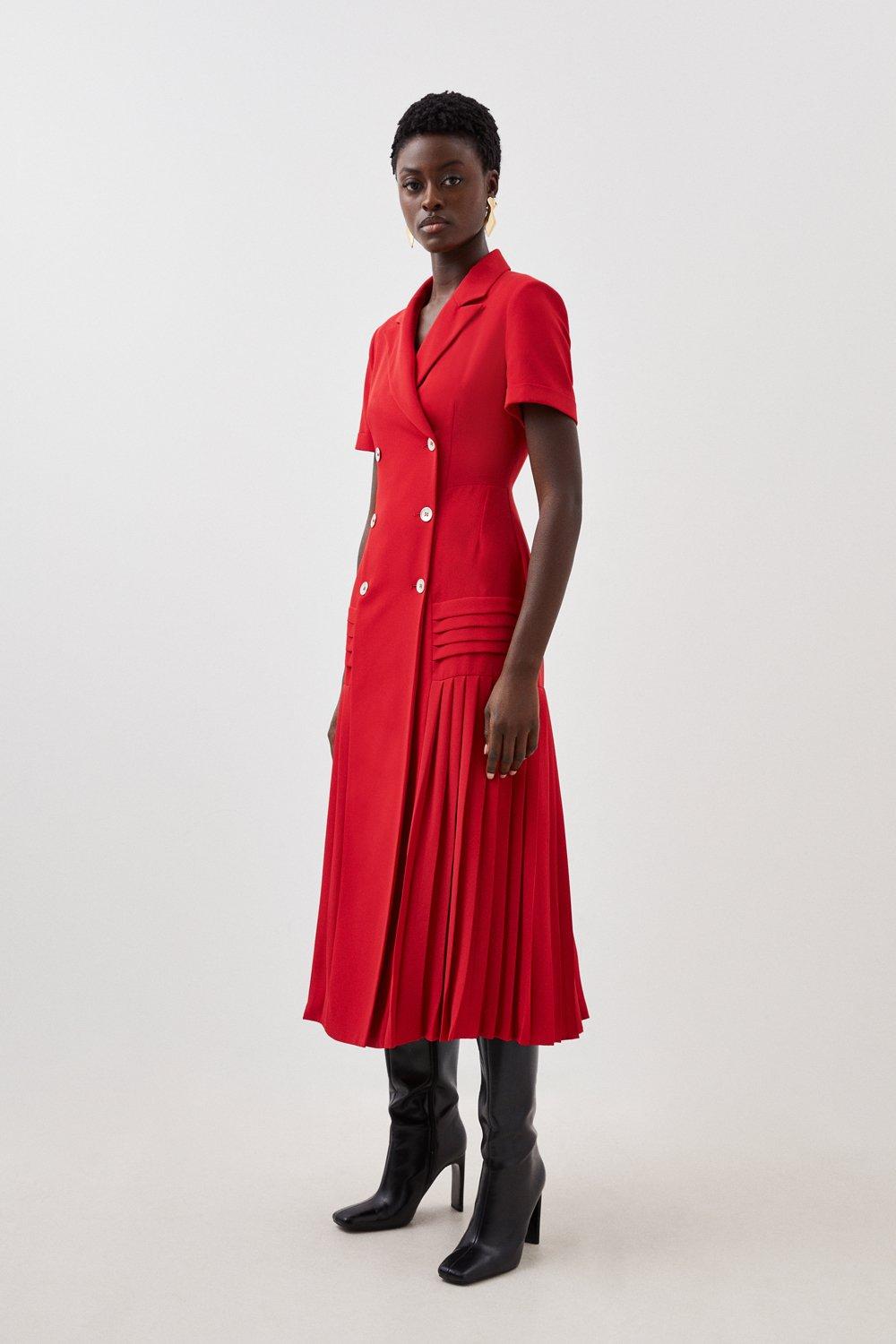 Плиссированное тканое платье-блейзер миди Karen Millen, красный фото