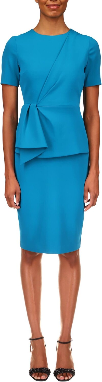 

Платье с короткими рукавами и драпированной баской Badgley Mischka, цвет Deep Aqua