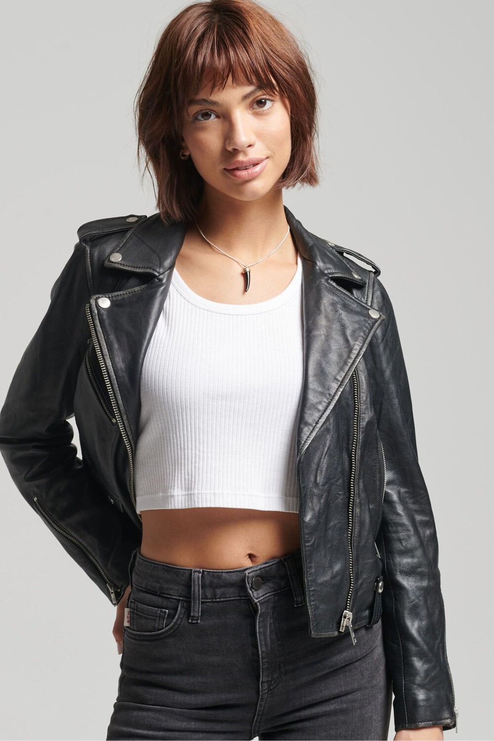 

Кожаная мотоциклетная куртка Rylee Superdry, черный