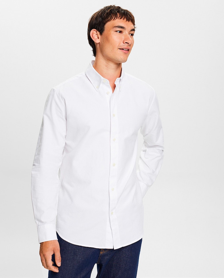 Мужская базовая рубашка-оксфорд из хлопка Esprit, белый мужская базовая рубашка оксфорд из хлопка esprit белый