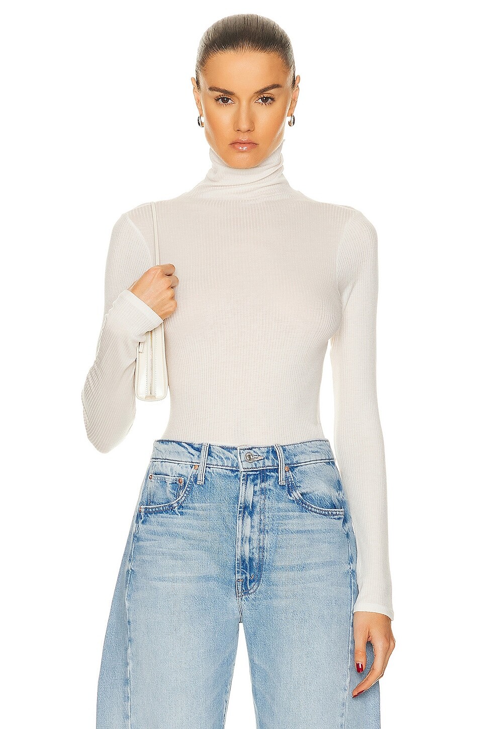 

Топ Enza Costa Silk Cashmere Rib Slim Long Sleeve Turtleneck, цвет Chalk
