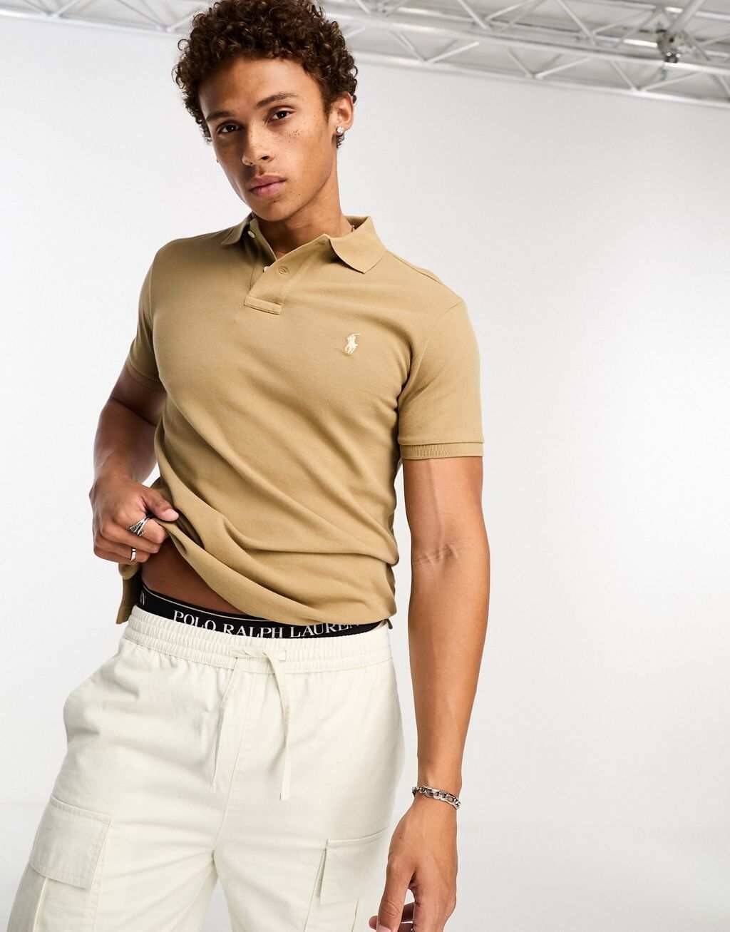 

Светло-коричневое узкое поло из пике с логотипом Polo Ralph Lauren, Коричневый