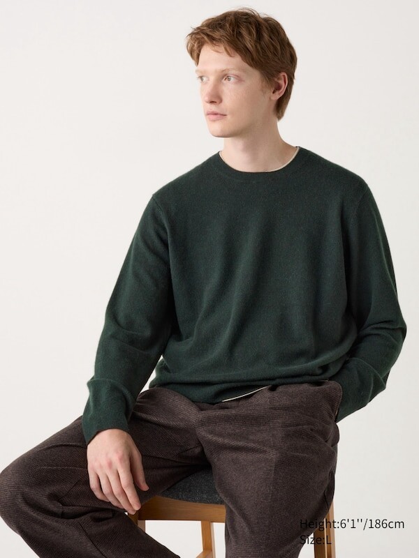 

Кашемировый джемпер с круглым вырезом Uniqlo, зеленый