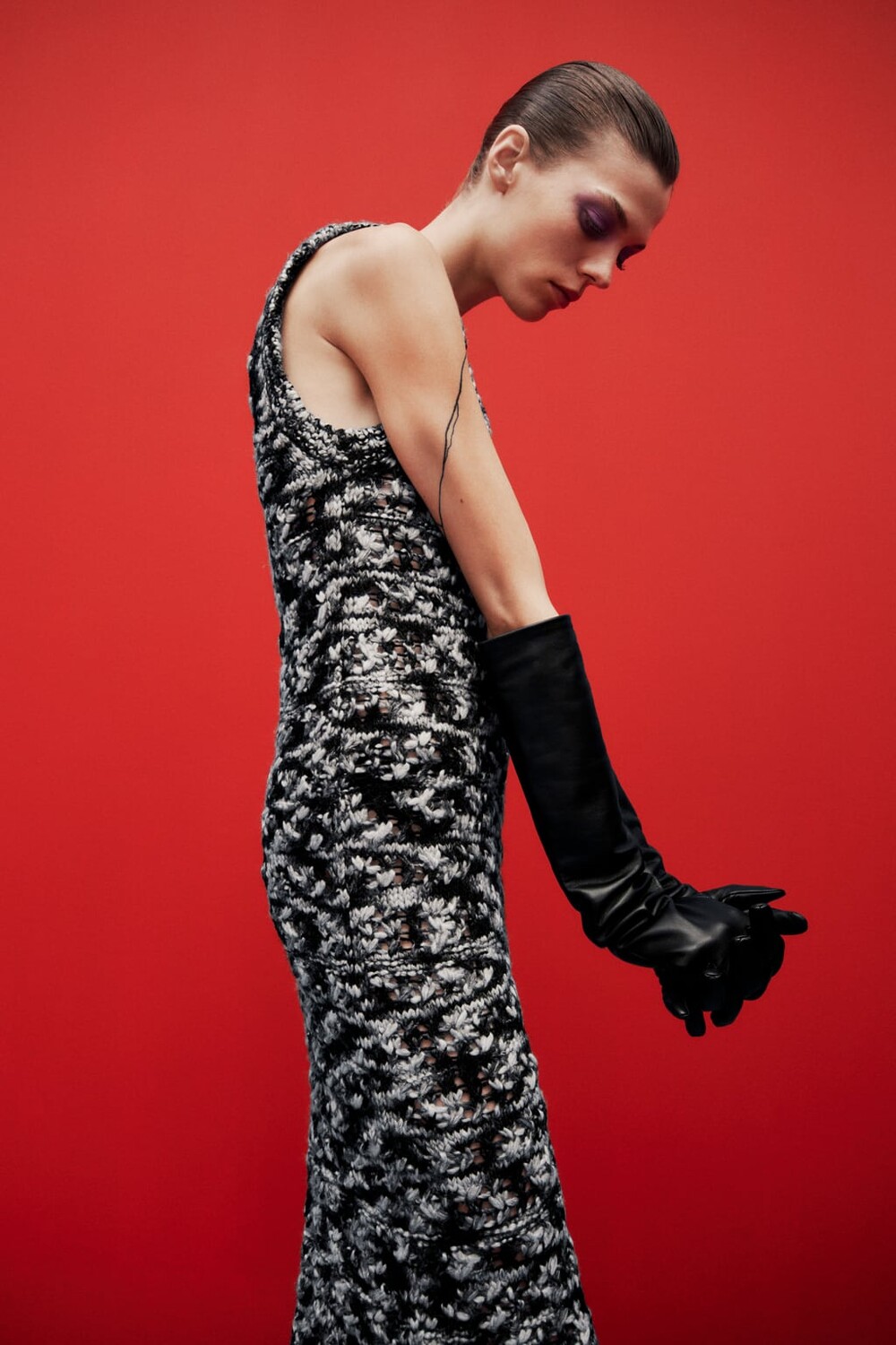 

Длинные кожаные перчатки ZARA, черный