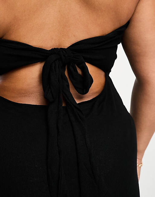 

Черное пляжное платье макси в рубчик ASOS DESIGN Curve