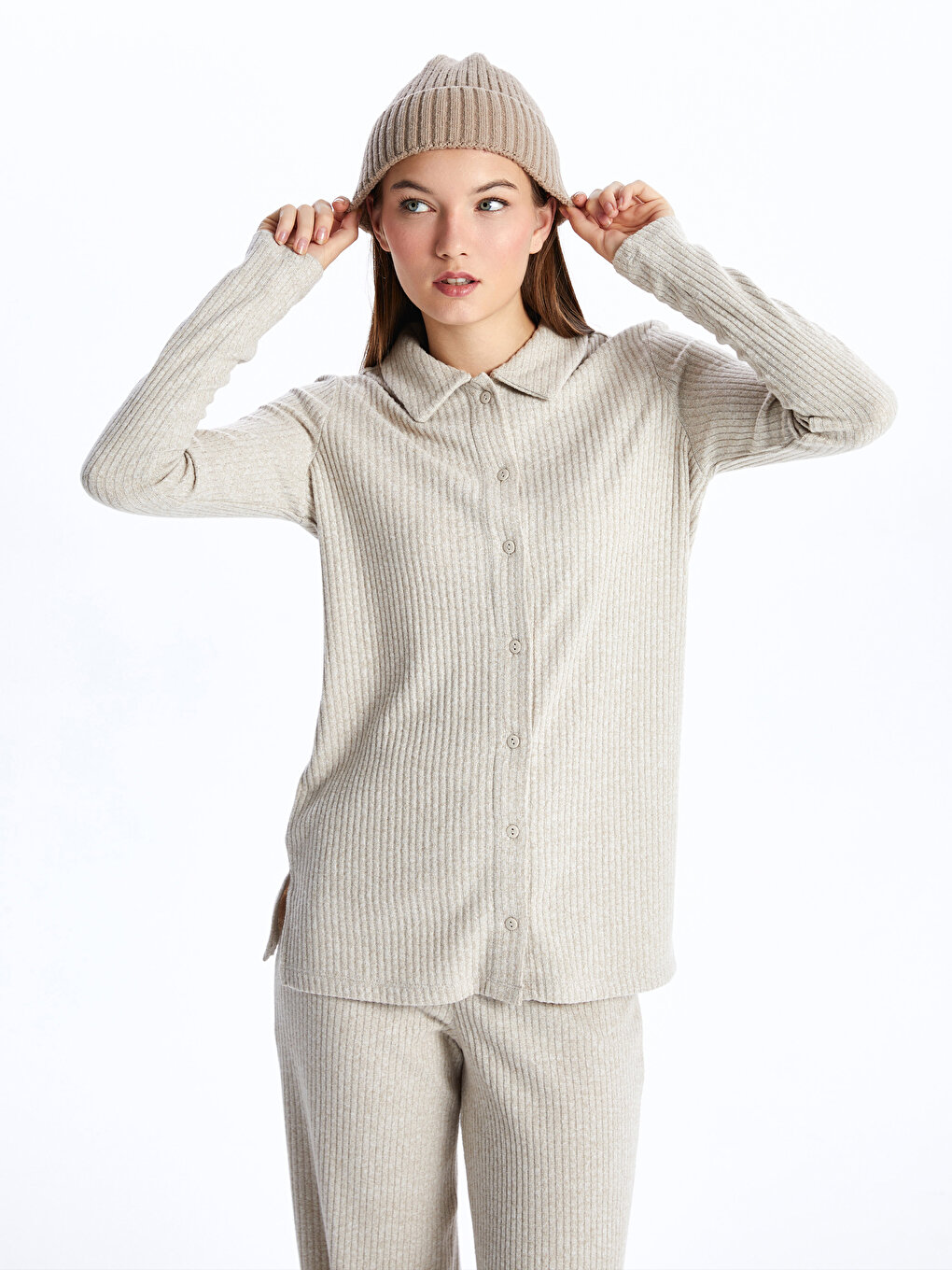 Простая женская рубашка с длинным рукавом LCW Casual, бежевый меланж