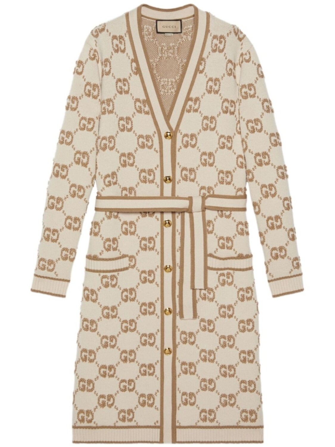 

Gucci жаккардовое пальто-кардиган с логотипом GG, нейтральный цвет