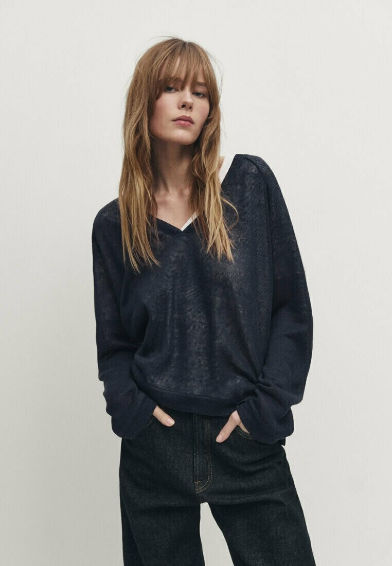 

Рубашка с длинным рукавом WITH V-NECK Massimo Dutti, цвет blue