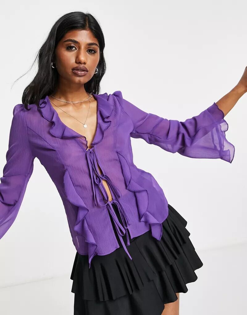 

Фиолетовый прозрачный топ с завязками спереди Topshop