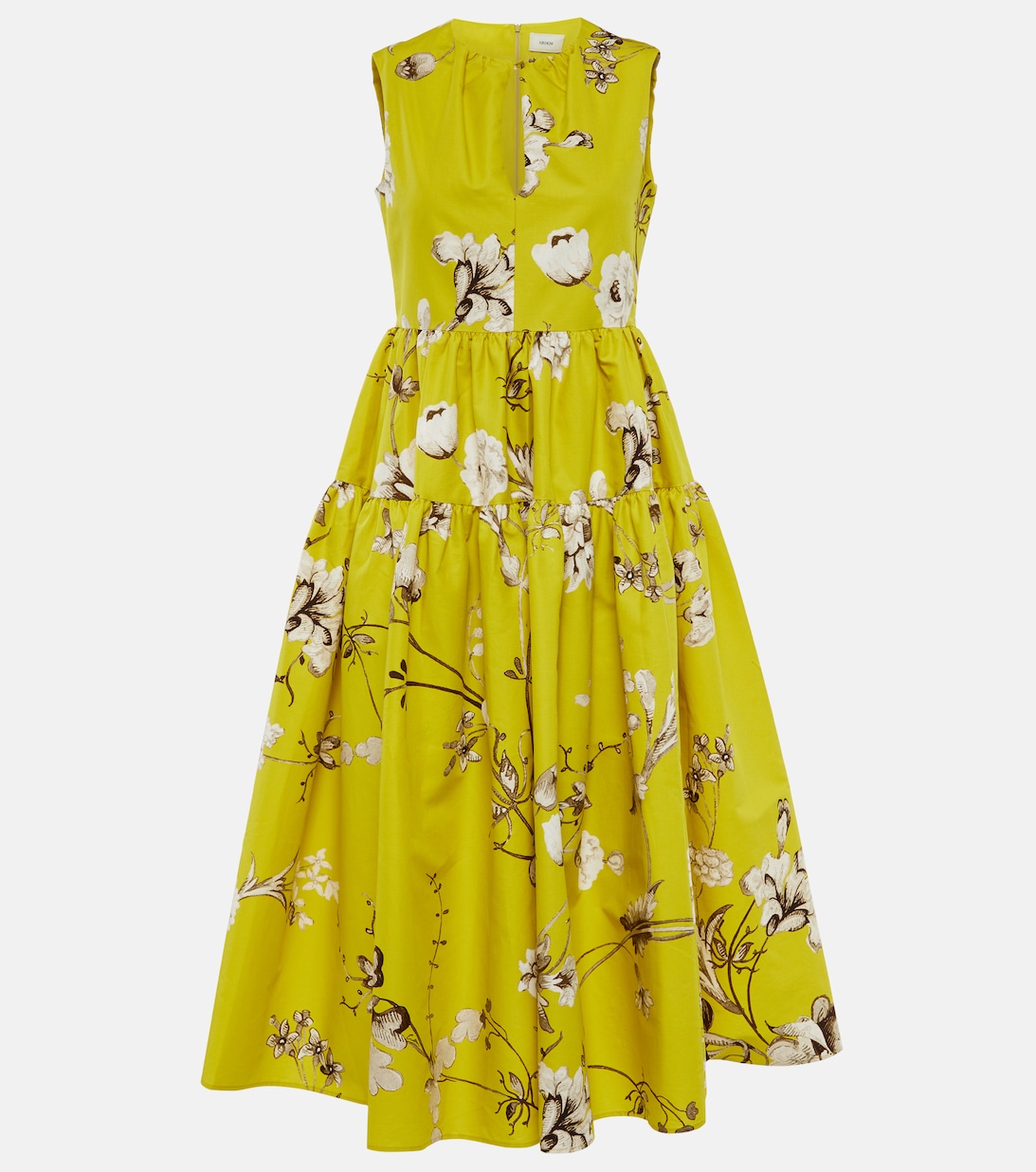 Платье миди Eleonore из хлопкового фая с цветочным принтом ERDEM, желтый цена и фото